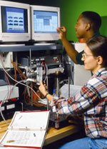 Jelena Vukasinovic (B.S. University of Belgrade, M.S. Georgia Tech) and Frank Pyrtle, III (B.S./M.S. Texas A&M University) use vibration-induced droplet atomization for a two-phase heat transfer cell for high-power applications.