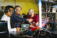 Jaeyeon Lee (B.S. Seoul National University, M.S. Carnegie-Mellon University, Ph.D. Georgia Tech), Dr. Ben Zinn, and Tom Wilson (B.S./M.S. Georgia Tech) are investigating active control of combustion instabilities in missiles and liquid rockets.