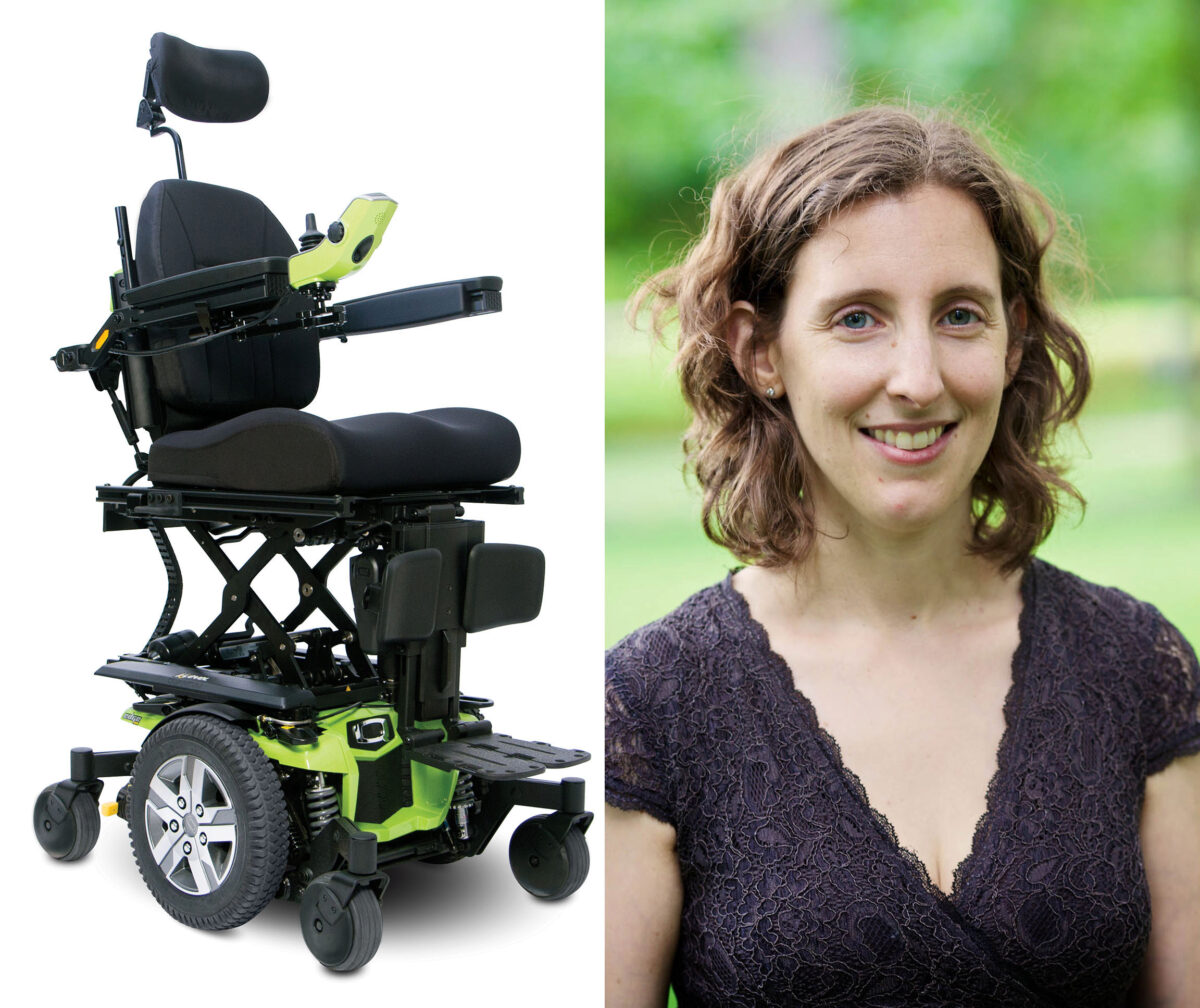 Woodruff School Senior Research Scientist Sharon Sonenblum and Quantum Rehab wheelchair