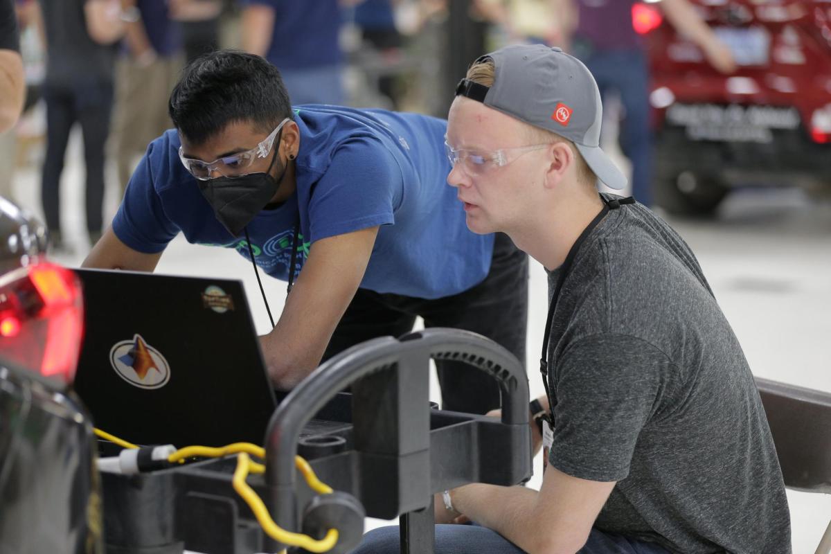 Nishan Nekoo and Braeden Dickson test Georgia Tech's car in Arizona.