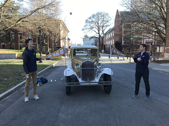 Max Poff (left) and Ethan Rosman (right) juggling in front of the Wreck Max Poff (left) and Ethan Rosman (right) juggling in front of the Wreck