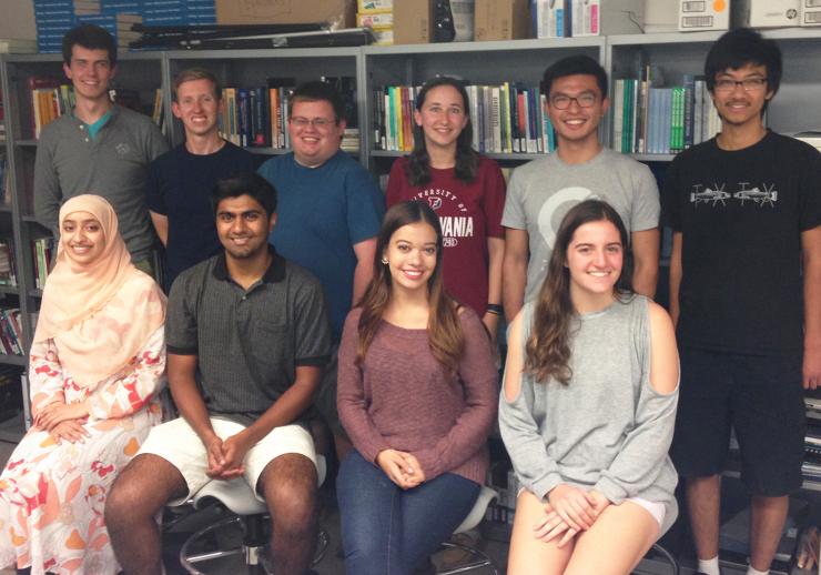 Photo of Sustainable Undergraduate Research Fellows: L to R Front Row Faizah Asif, Kian Halim, Anneke Augenbroe, Gigi Pavur. L to R Back Row: Benjamin Tasistro-Hart, Braden Gilleland, Hayden Mcleod, Ellen Murphy, Leo Chen, Dongyuan He. Photo of Sustainable Undergraduate Research Fellows: L to R Front Row Faizah Asif, Kian Halim, Anneke Augenbroe, Gigi Pavur. L to R Back Row: Benjamin Tasistro-Hart, Braden Gilleland, Hayden Mcleod, Ellen Murphy, Leo Chen, Dongyuan He.