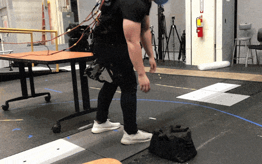 Hip exosuit gif showing a twisting and lifting motion