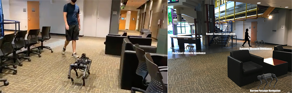 Quadrupedal navigation in human-surrounded environments.