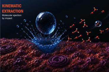 The impact of a high-energy droplet provides enough force to eject molecules from the sample, illustrating the more active extraction process examined in the study. Image courtesy of Analytical Chemistry.