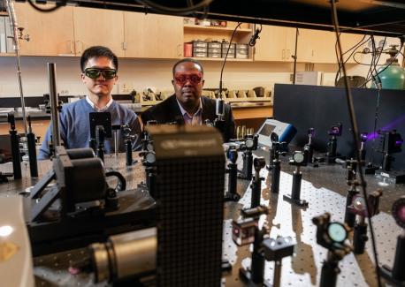 Dr. Zhe Cheng (left) and Prof. Samuel Graham (right) with time-domain thermoreflectance at Georgia Tech.